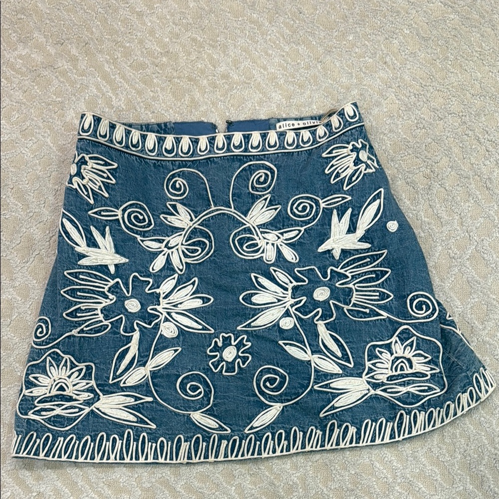 Alice + Olivia Blue Embellished A-Line Mini Skirt